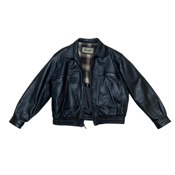 Vintage 1990s Gianti Collection Bomber Leather Jacket Streetwear Moto Jacket - Picture 4 of 16